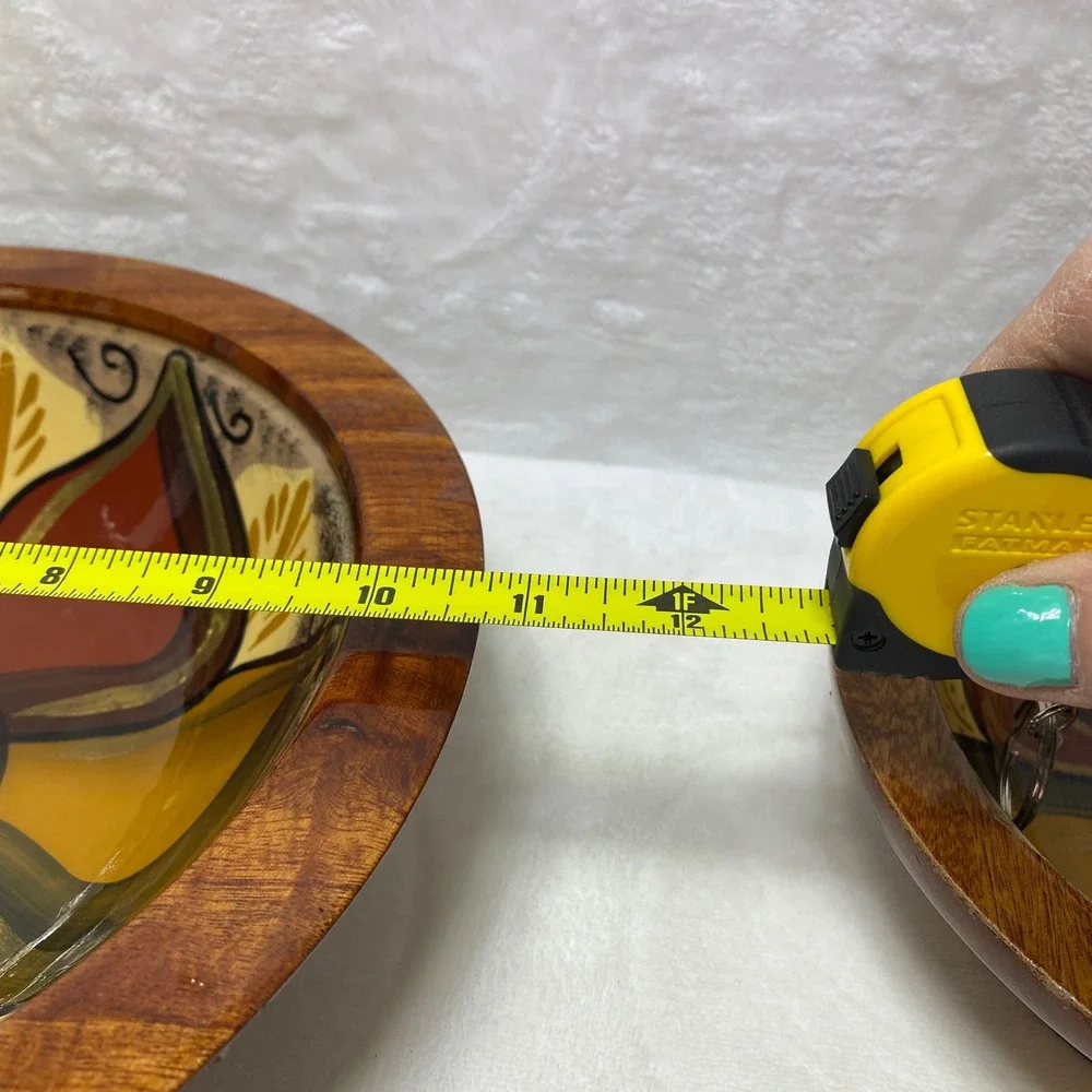 Clemente Los Cabos Wooden Bowl Set Hand Painted Floral Home Decor Colorful Bowls